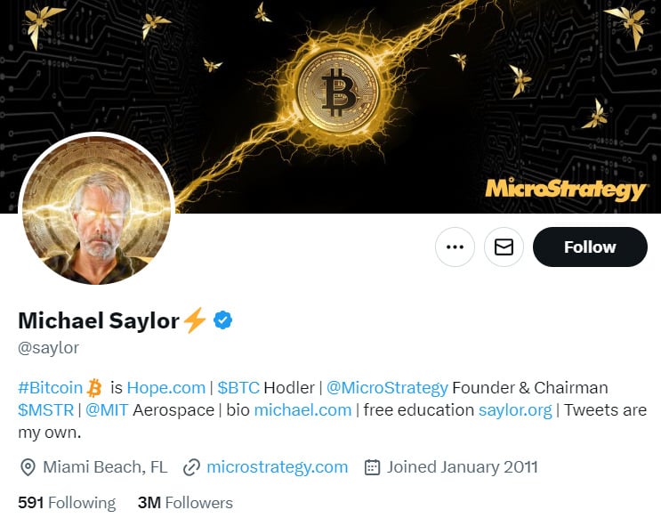 Crypto Twitter account Michael Saylor.