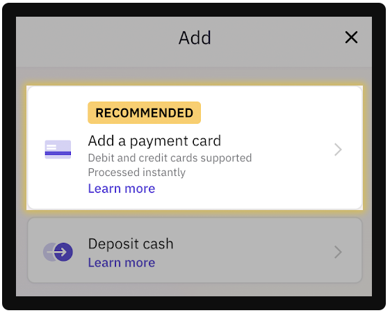 Add payment card window in Kraken pop-up.