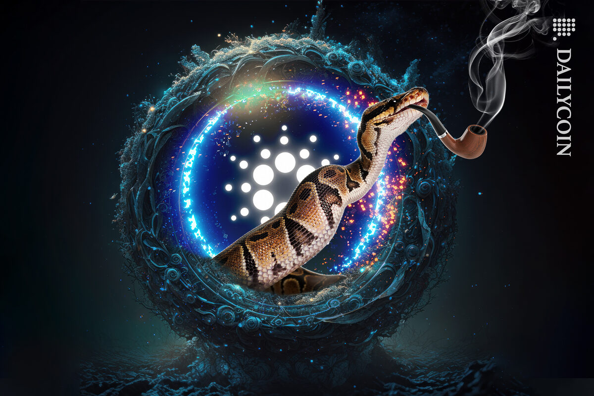 Snake entering from a portal smoking a pipe.
