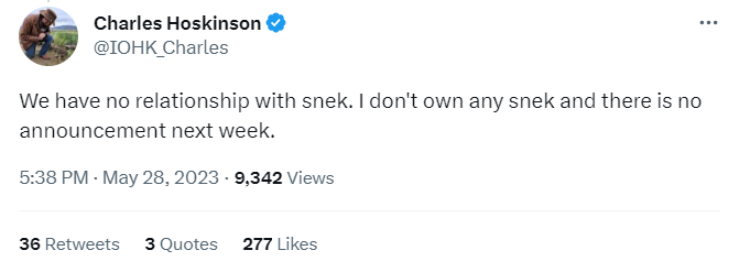 Charles Hoskinson denies SNEK rumours.