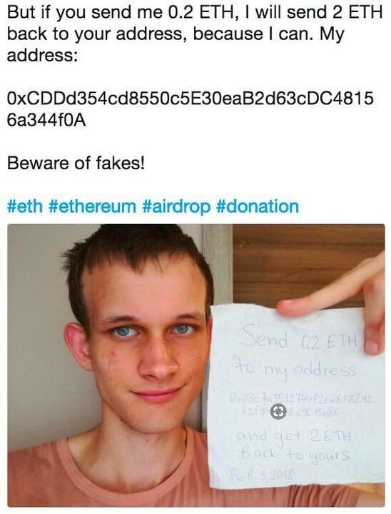 Impersonation crypto scam with Vitalike Buterin.