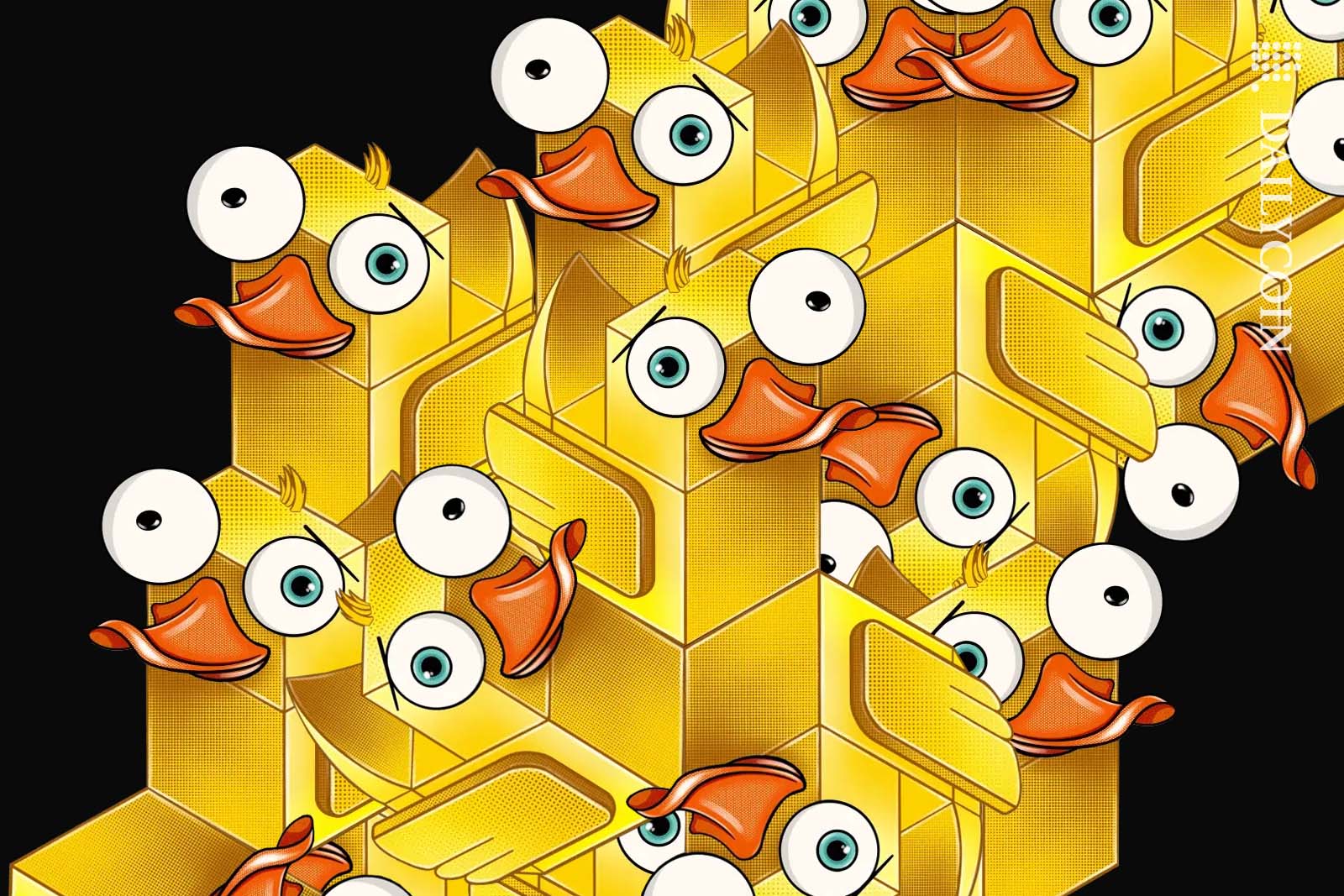 Lots of abstract duck illustrations arranged in a isometric manner.