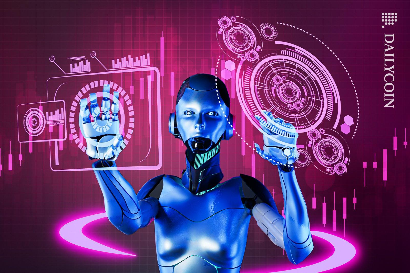 Robot analyzing the candle stick graph.