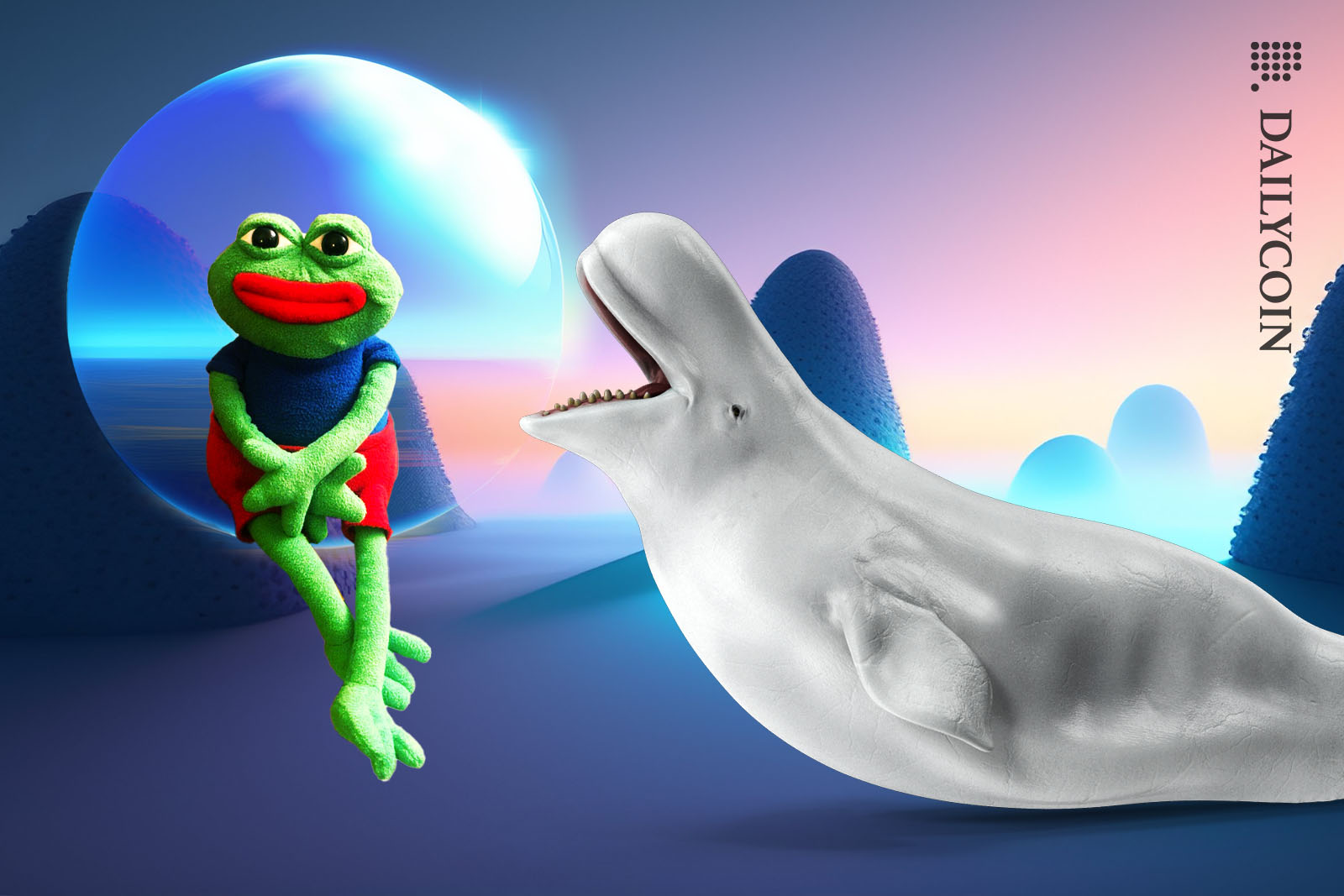 Pepe sitting happy in Beluga whales bubble.