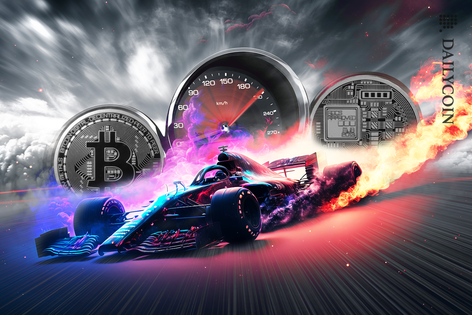 Racing car running on Bitcoin to the max.