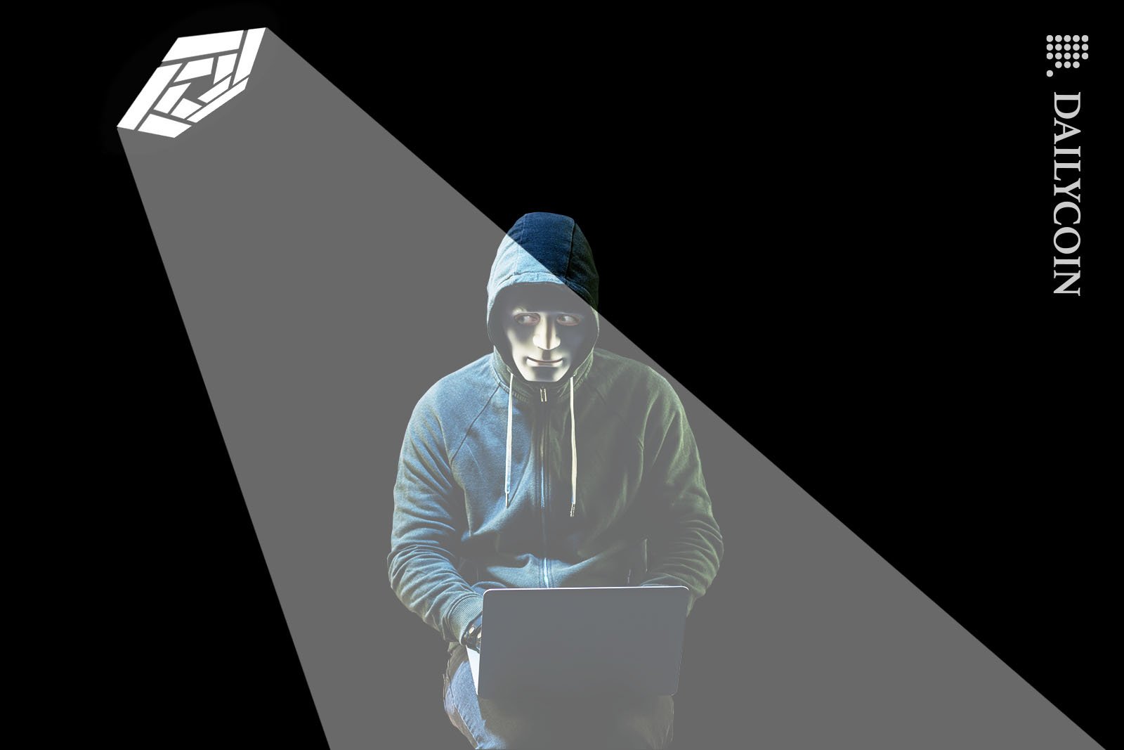 Crypto scammer being spotlighted by an Arkham logo.