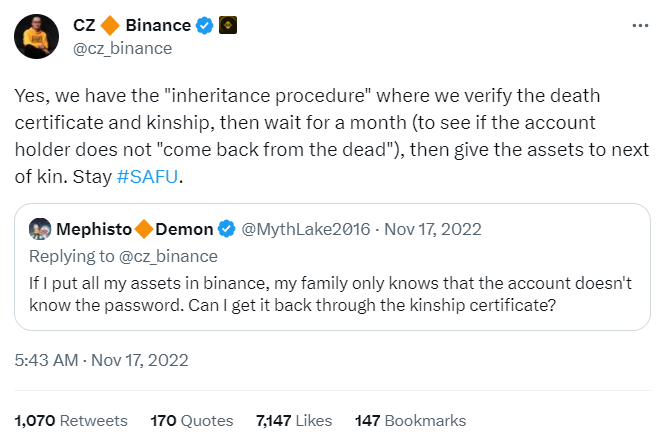 Binance inheritance process.