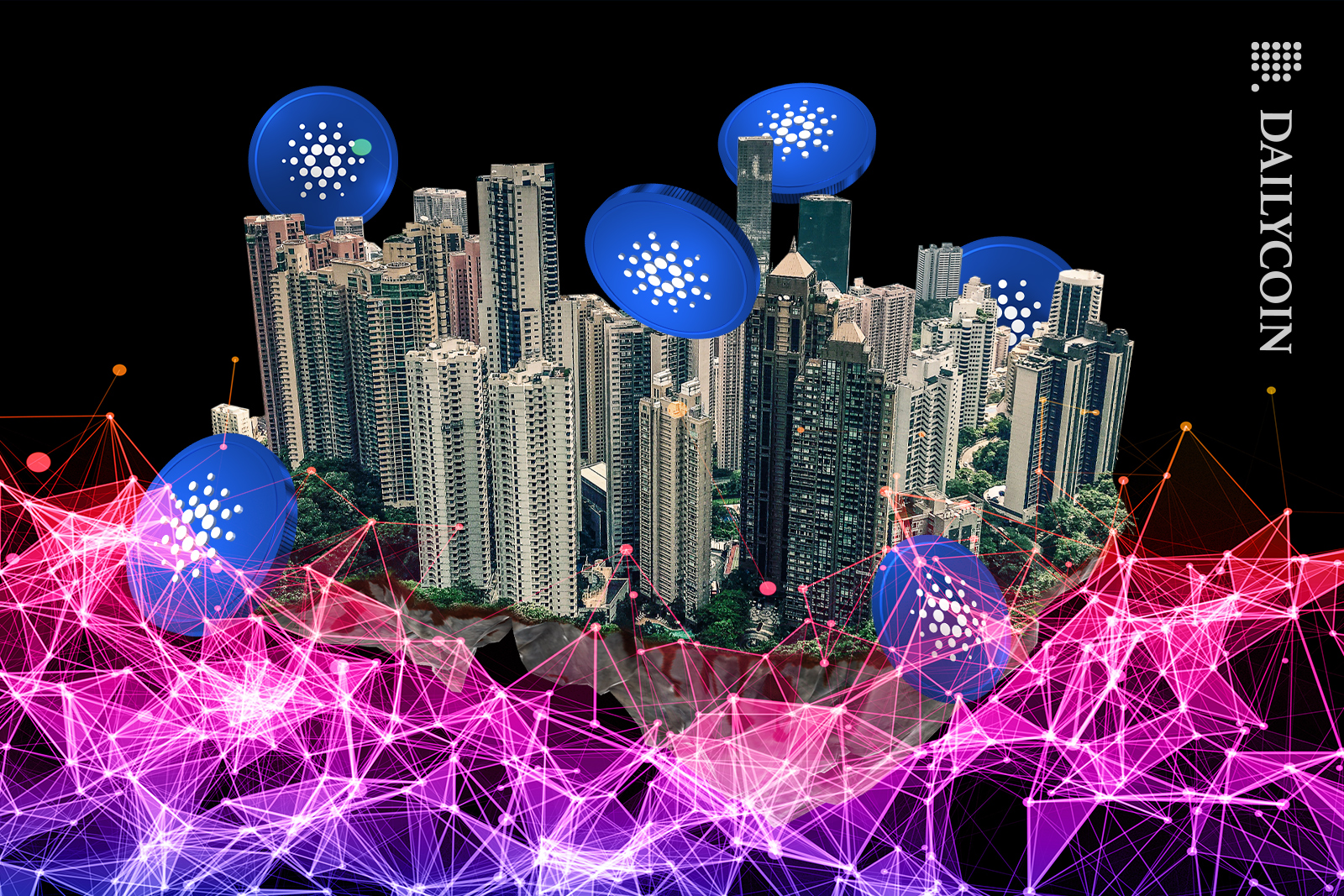 Hong Kong floating on blockchain and cardano coins.