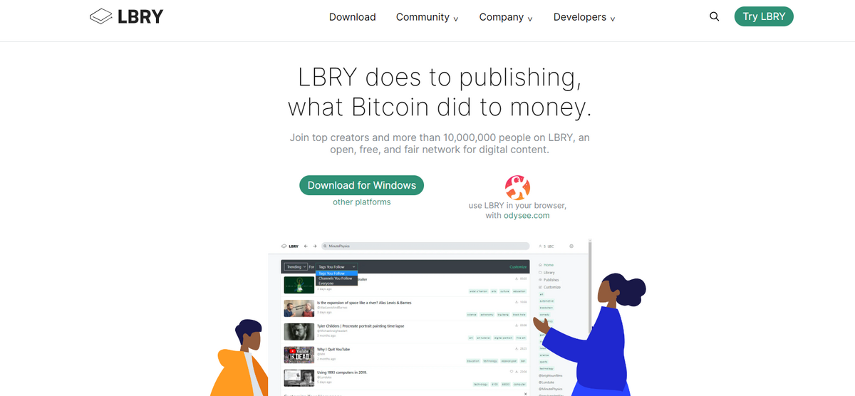 LBRY website landing page.
