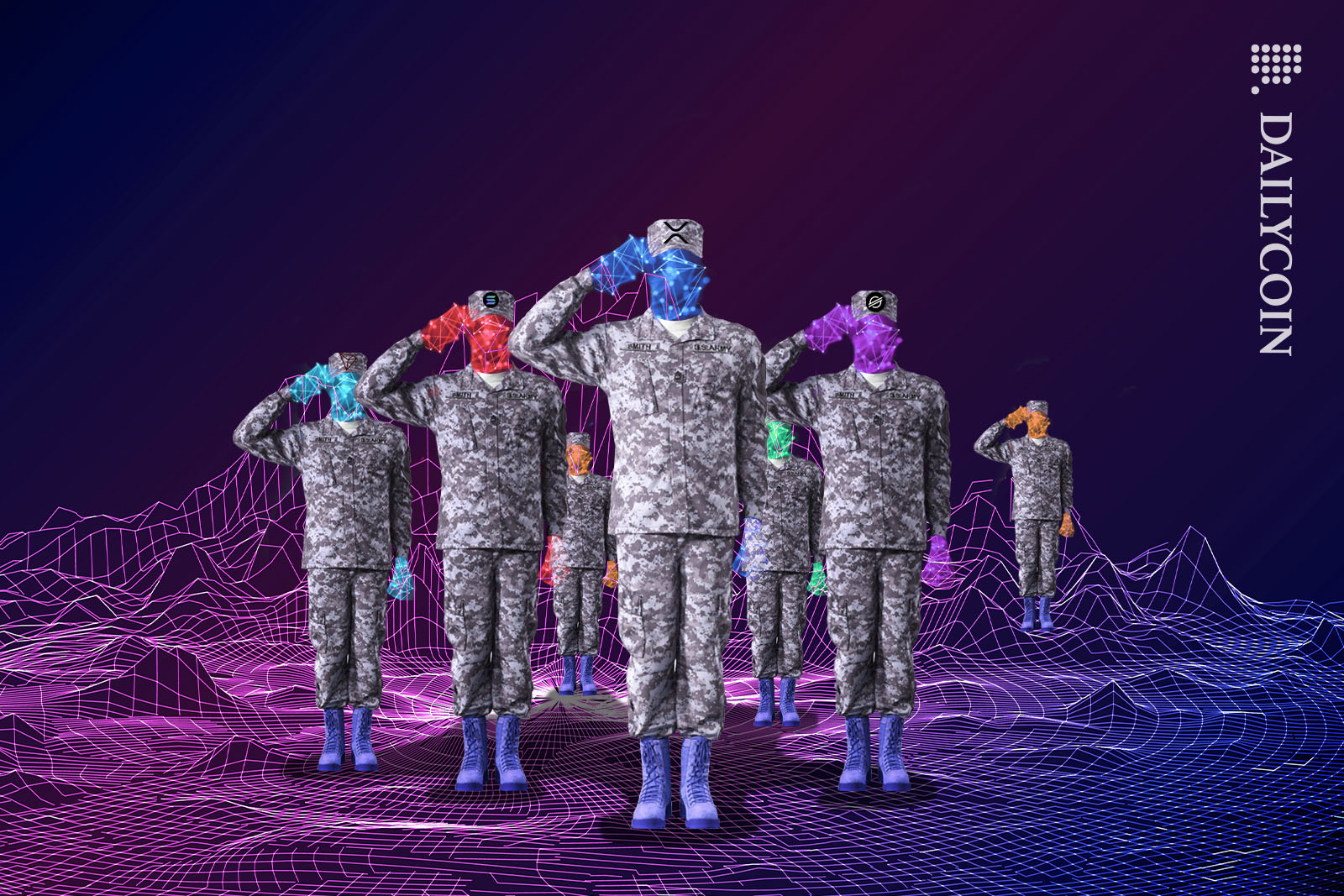 A group of crypto soldiers saluting, reporting to be regulated.
