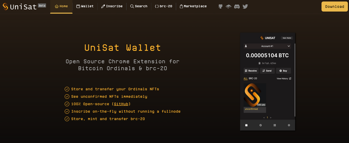Unisat wallet website.