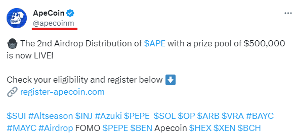 Crypto airdrop tweet from scam account.