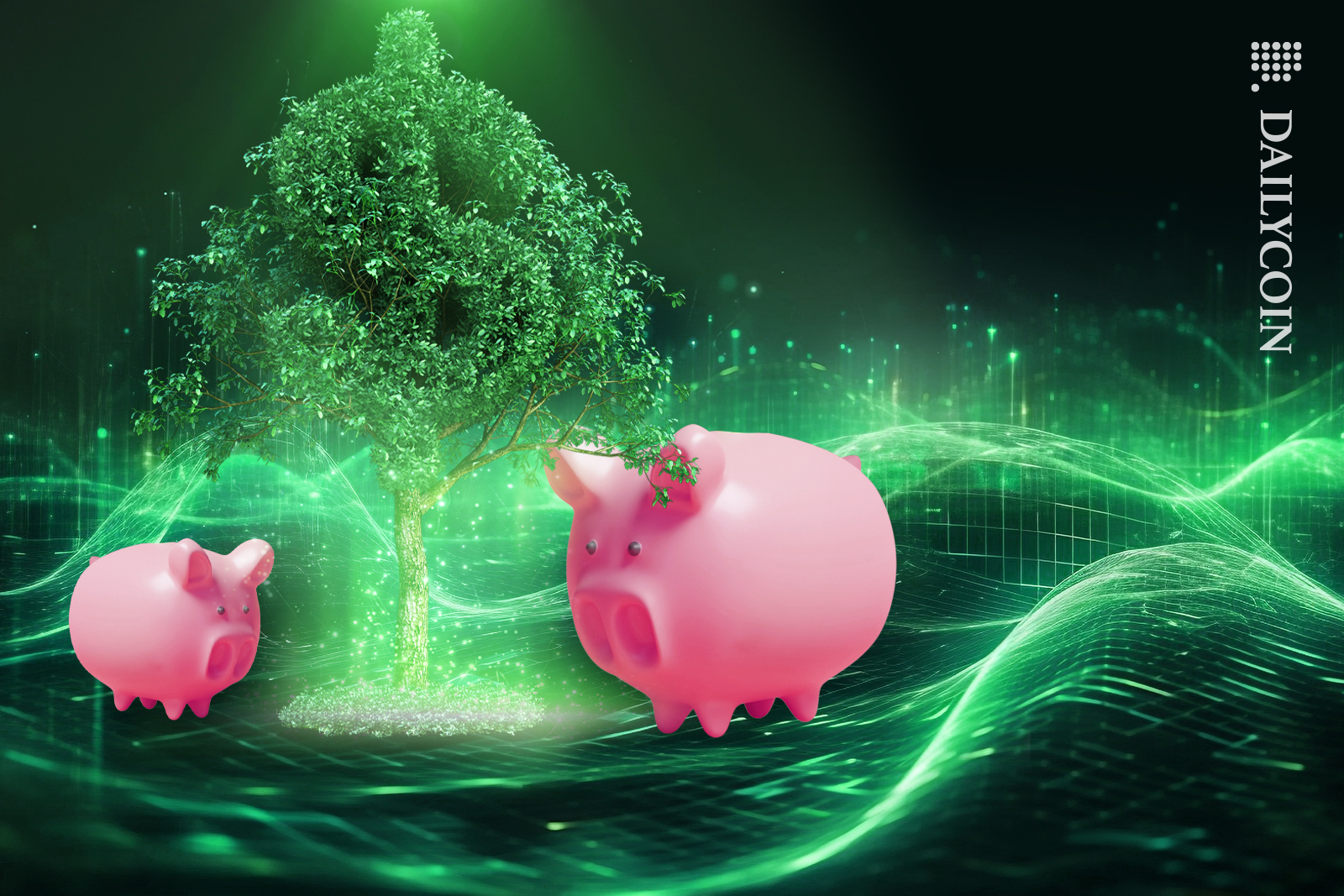 Two piggy banks found a money tree growing in web3.