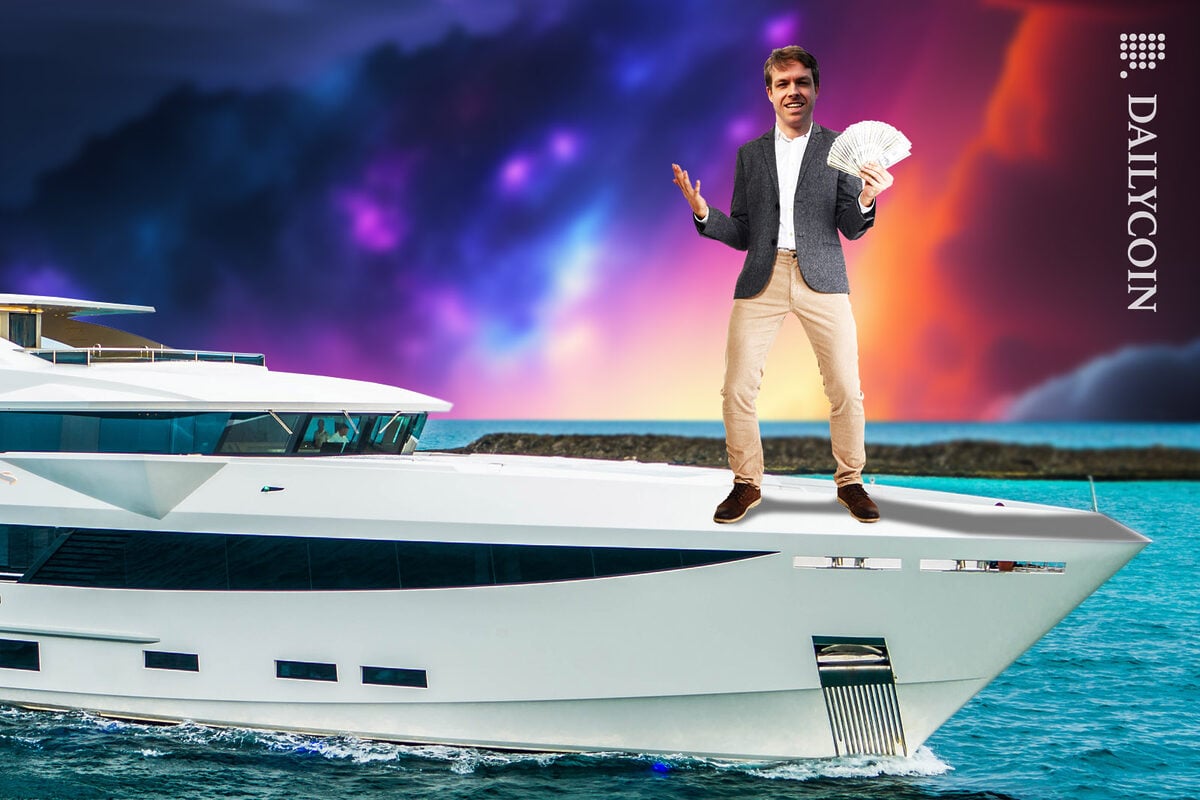 Kyle Davies flashing a bunch of money on a luxury yacht.