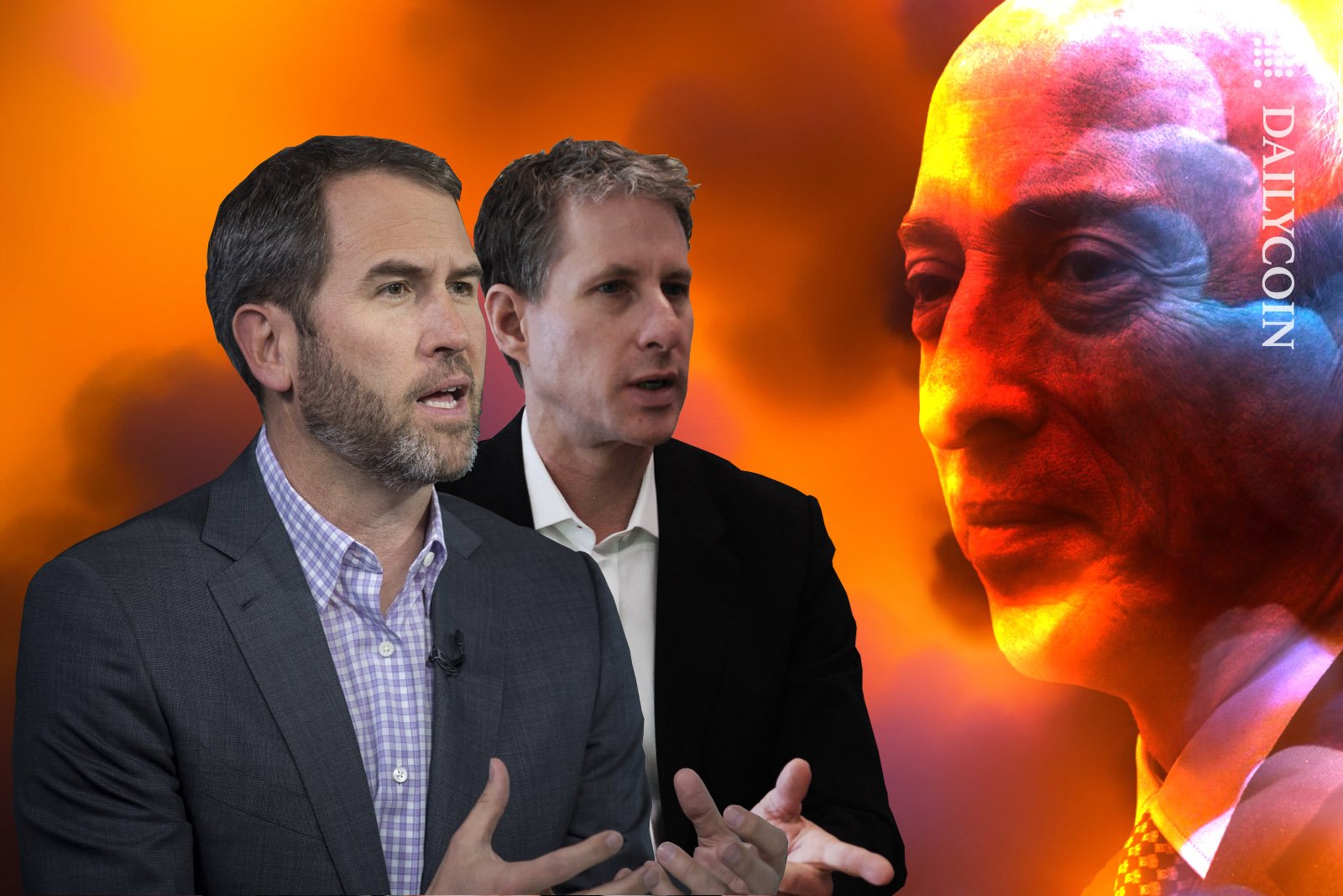 Brad Garlinghouse and Chris Larsen arguing with Gary Gensler.