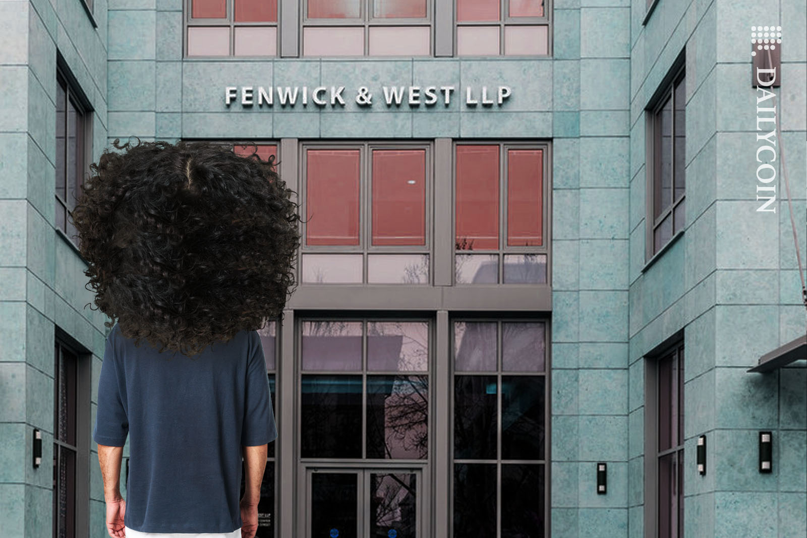 Sam Bankman Fried staring at the Fenwick & West building.