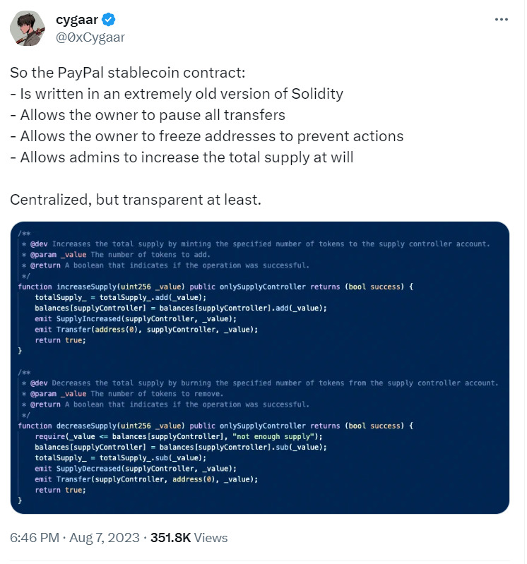 PYUSD contract code issues. 
