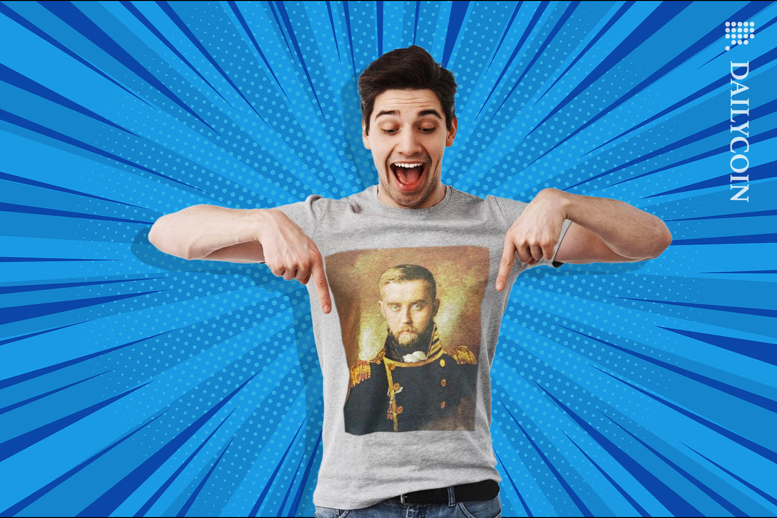 Man wearing a Sergey Nazarov t-shirt and he is very excited about it.