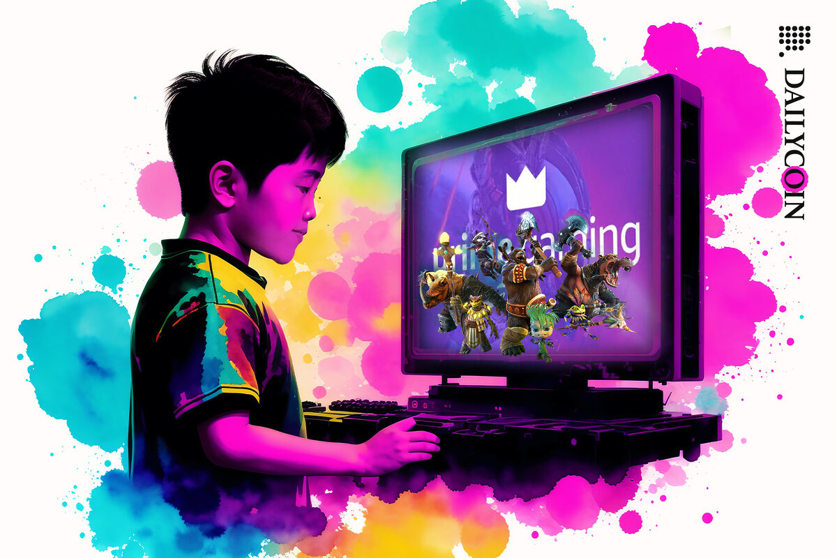 Little boy playing Amazon prime game ''Mojo Melee''.
