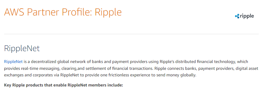 Excerpt of the online Partnership Between Ripple and e-commerce giant Amazon.