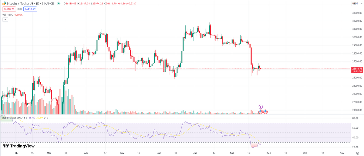 A BTC/USD 1-Day chart with RSI. Source: TradingView.