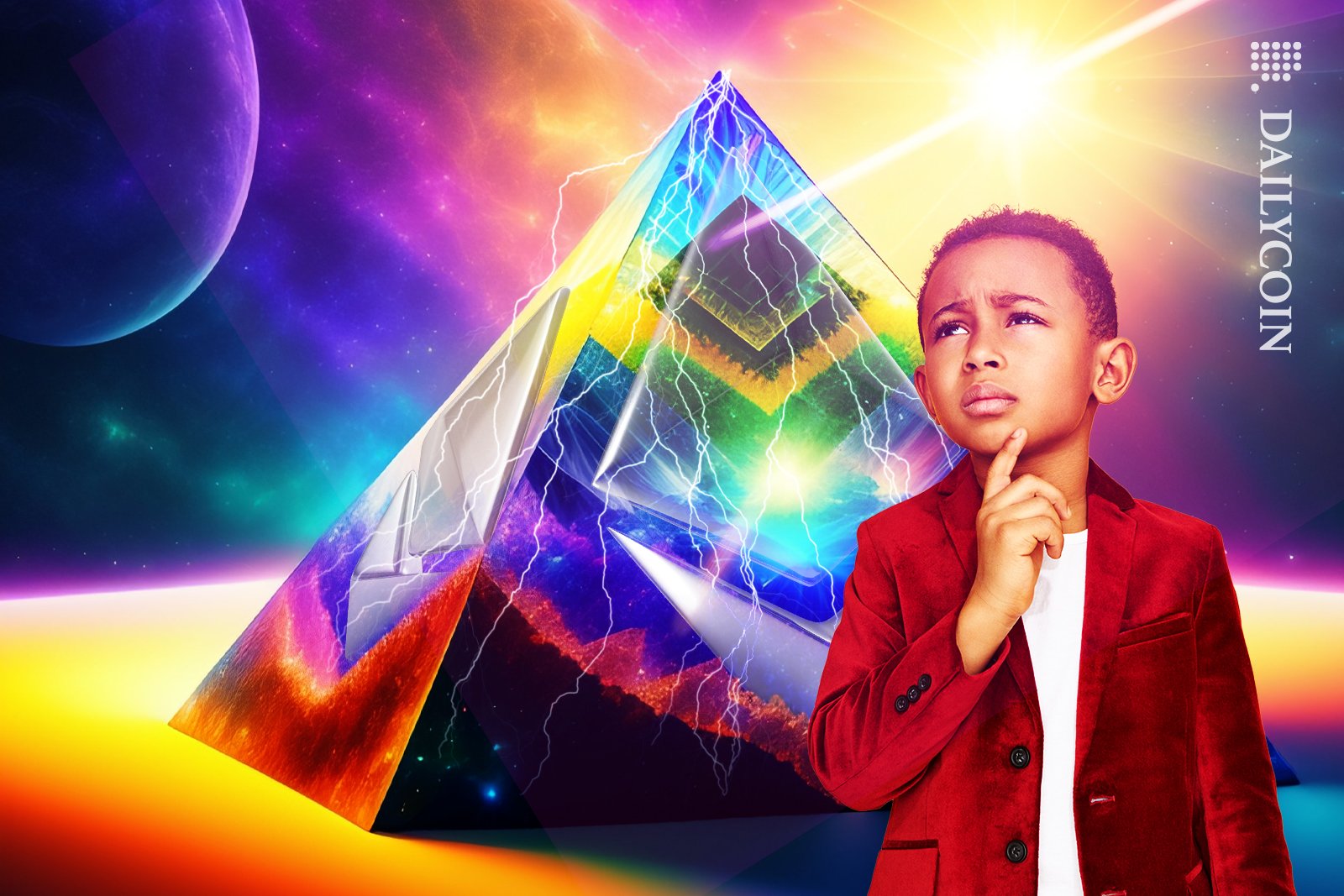 Ethereum lightning machine in a pyramid, a kid is wondering what that could be.