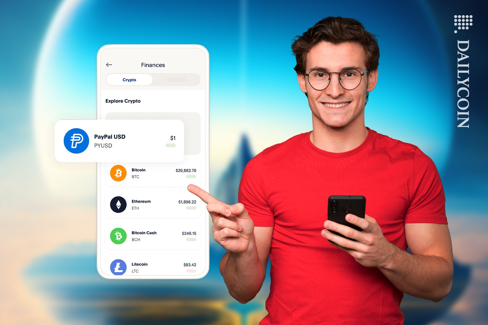 Man pointing at PayPals crypto fuction.