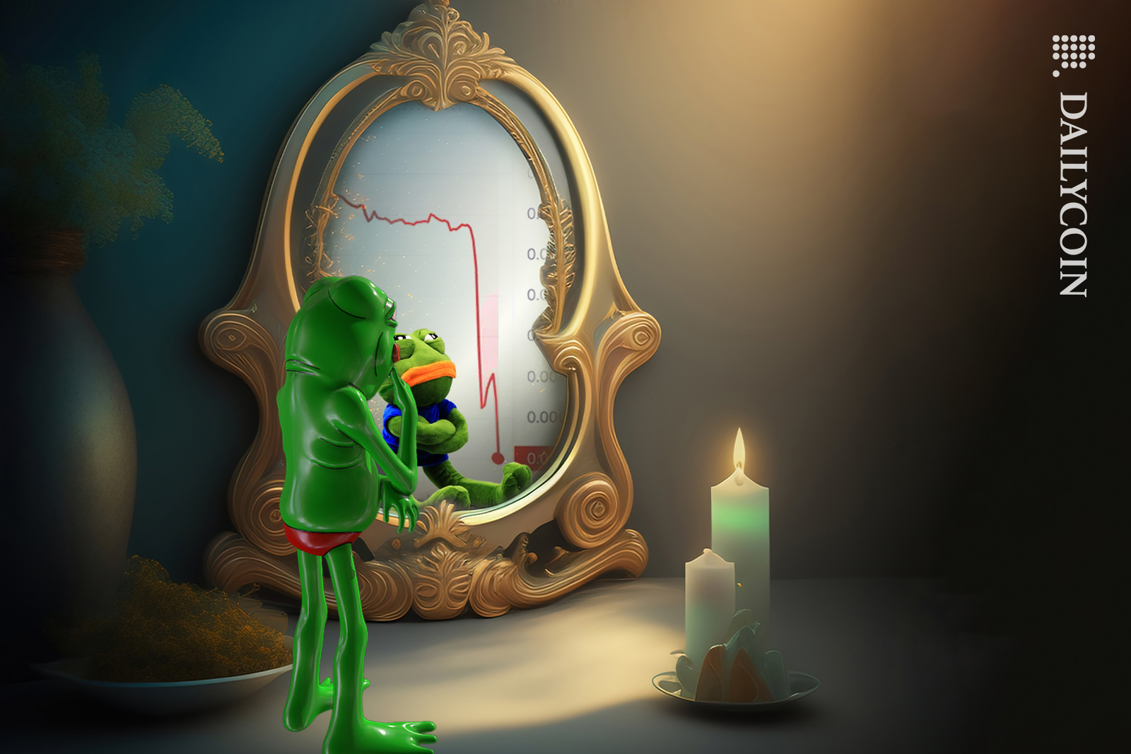 ''Mirror, mirror on the wall showing some bad news after all'' Pepe is thinking what to do next.