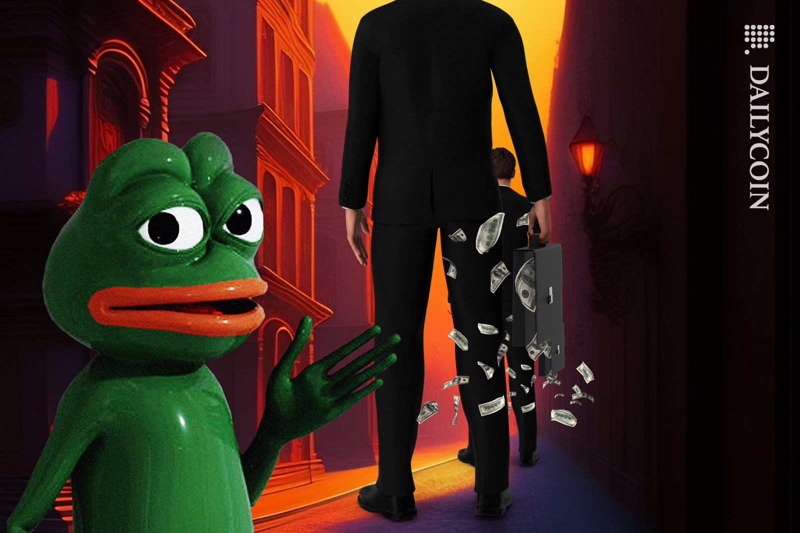 Pepe pointing out to his staff walking away with the money.