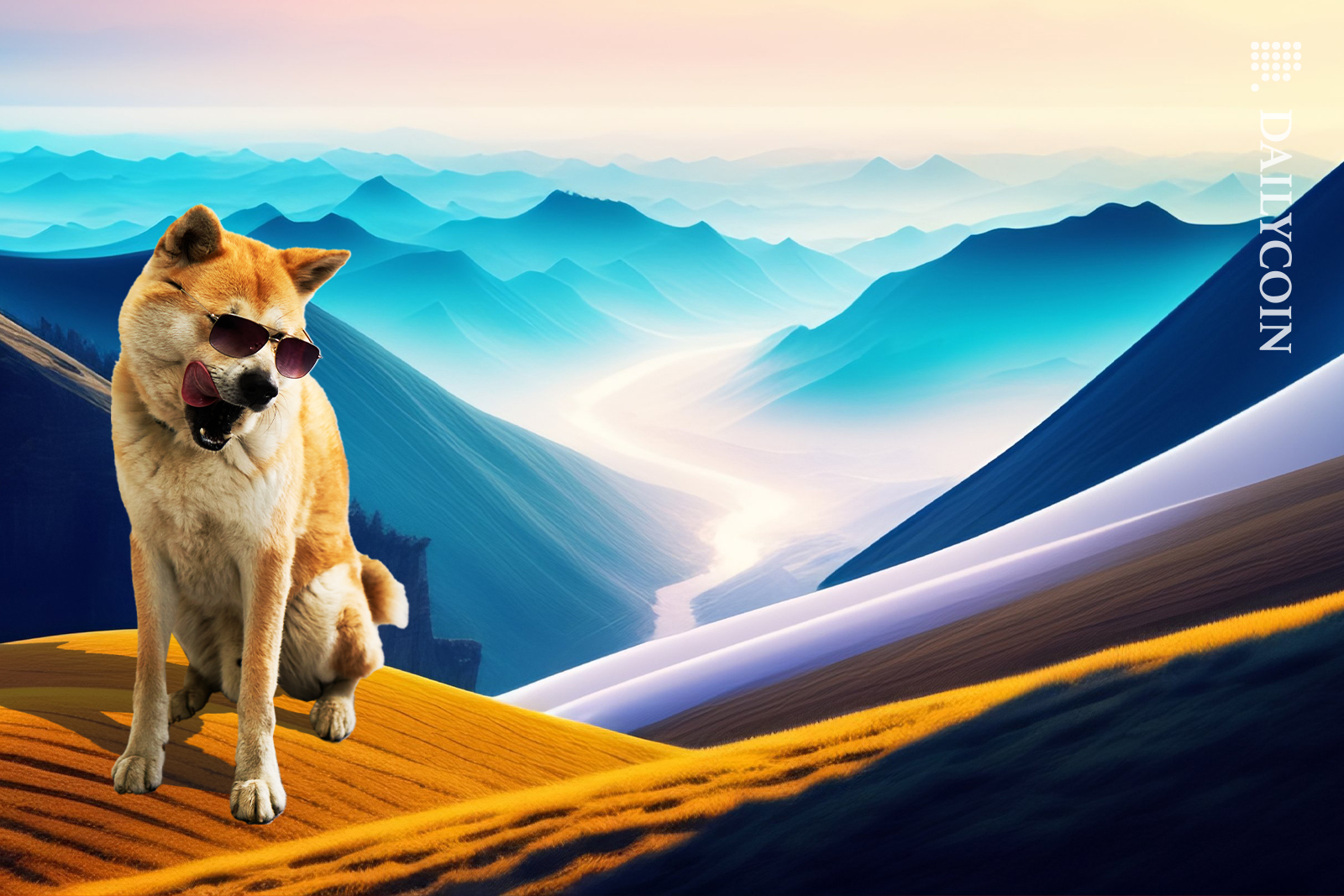 Shiba inu looking cool after a long journey over the hills.