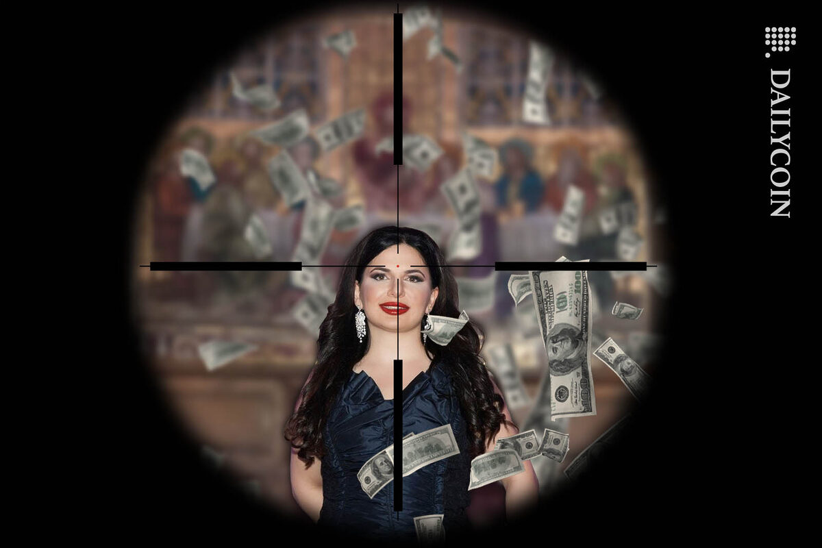 Ruja Ignatova the crypto queen surrounded by money, in crosshairs.