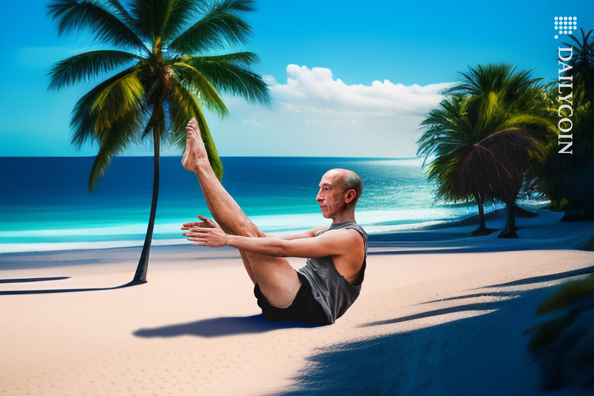 Gary Gensler doing yoga on a beautiful on his well deserved holiday.