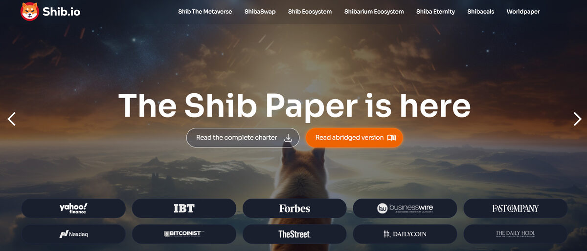 Shiba Inu website landing page. 