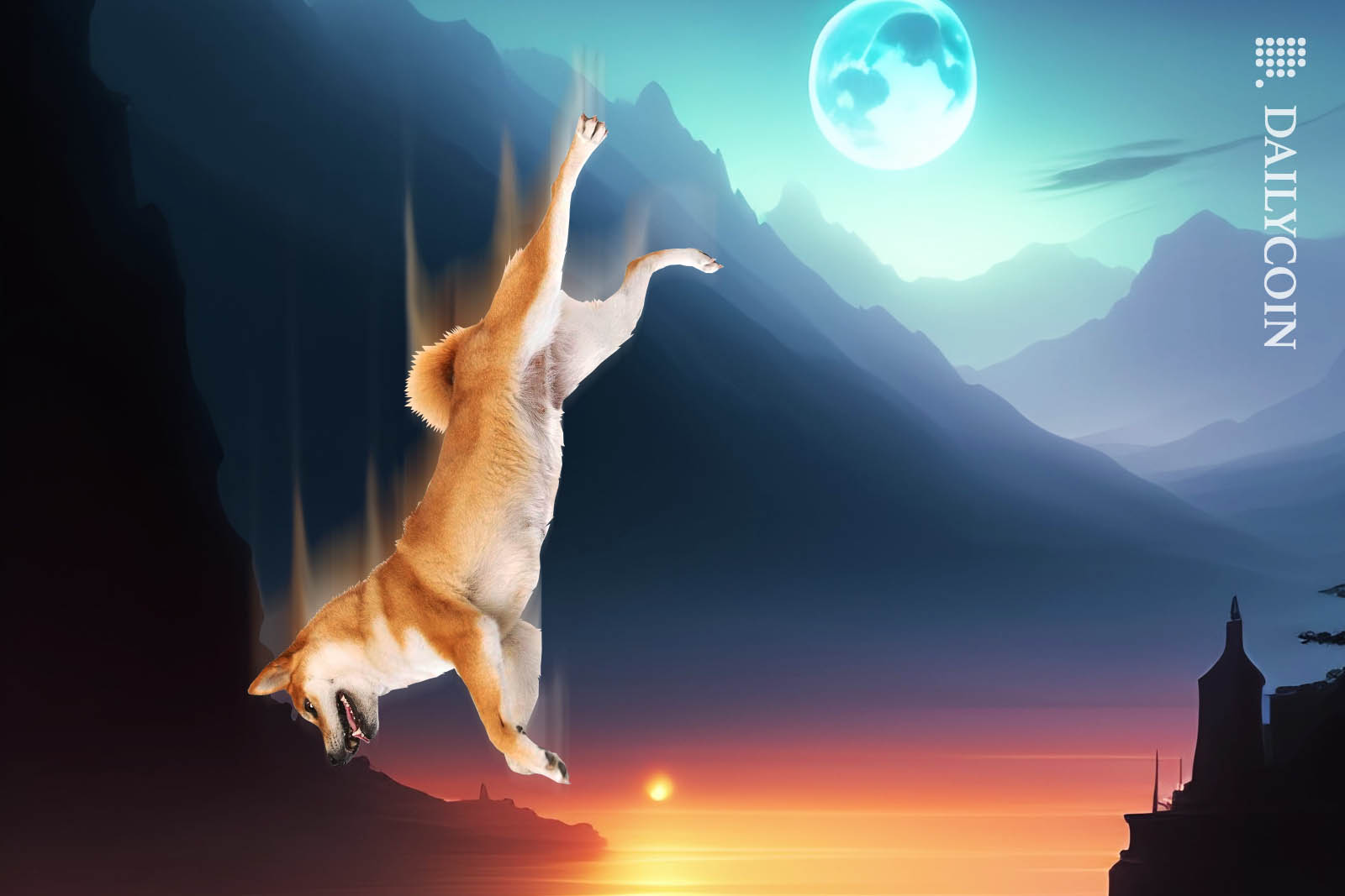 Shiba Inu falling from the sky.