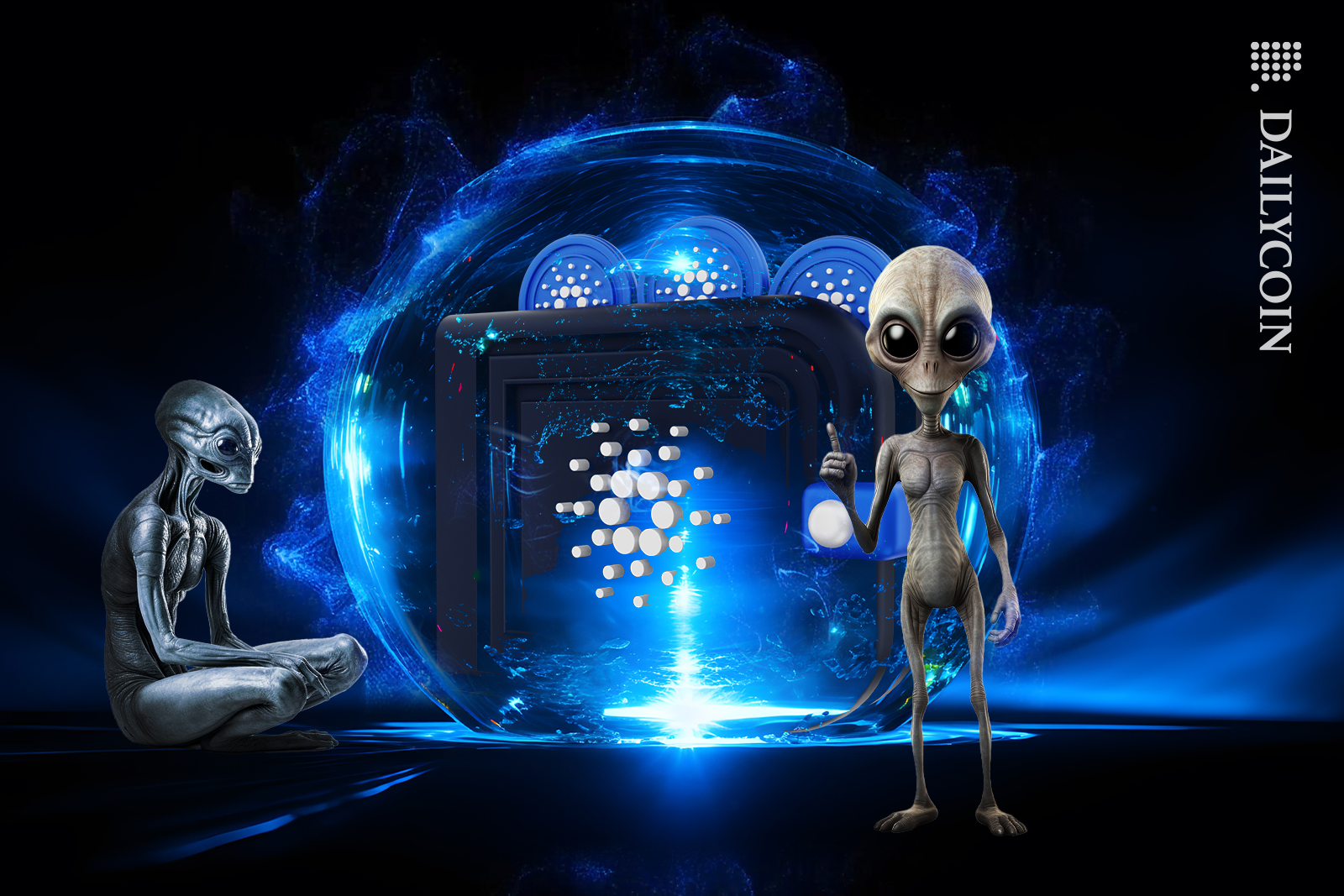 Two aliens watching the big magical Cardano wallet.