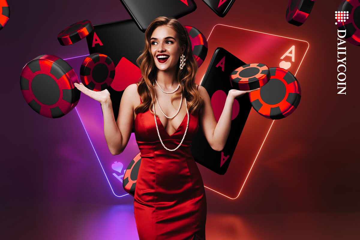 Woman happy in a digital casino.
