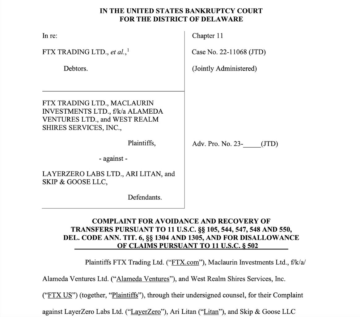 FTX lawsuit against LayerZero.