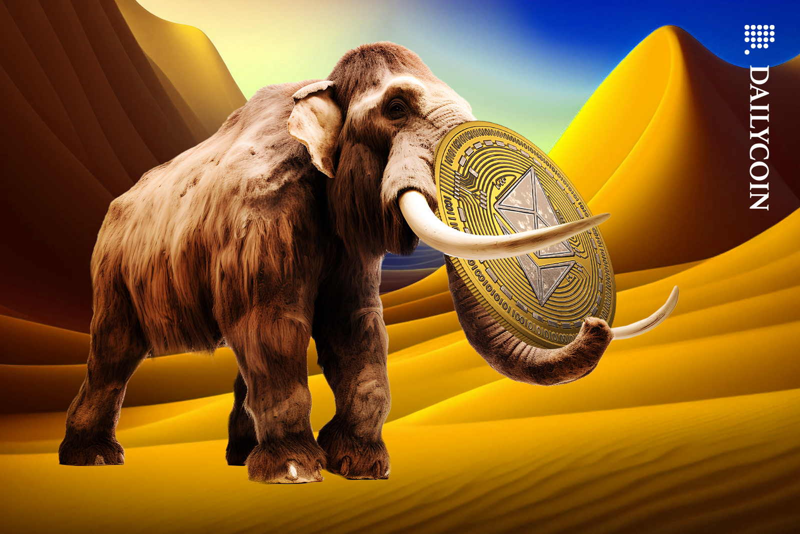 Mammoth carrying a huge Ethereum.