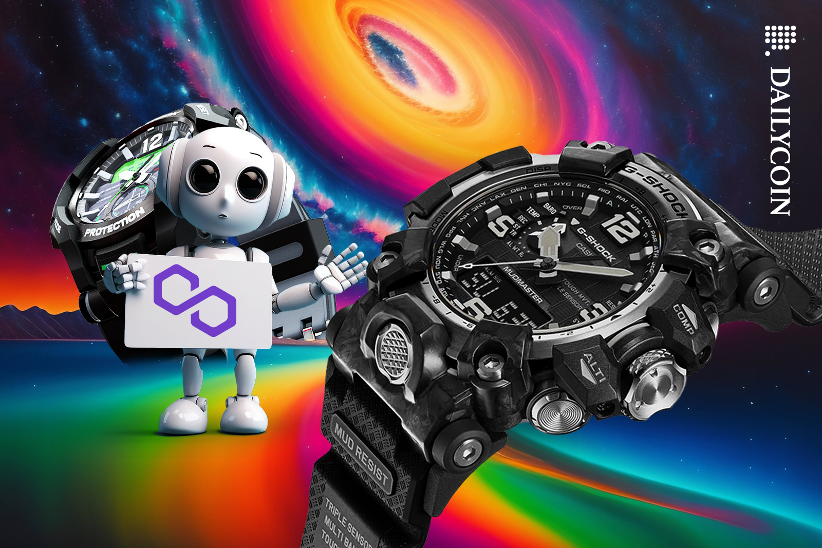 Little robot welcoming you to Polygon G-Shock watch nft world.