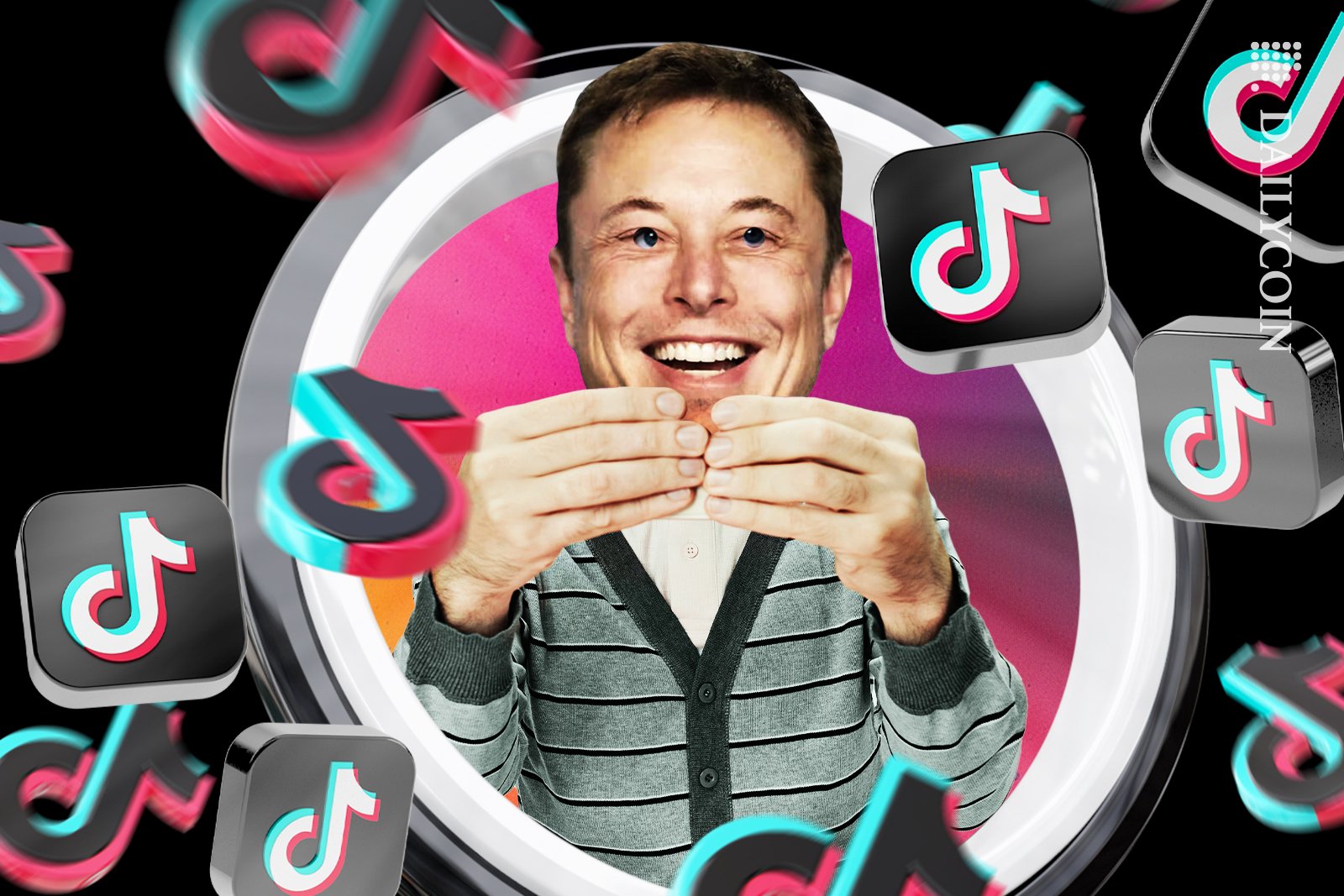 Man putting up an Elon Musk mask to hide his face on TikTok platform.