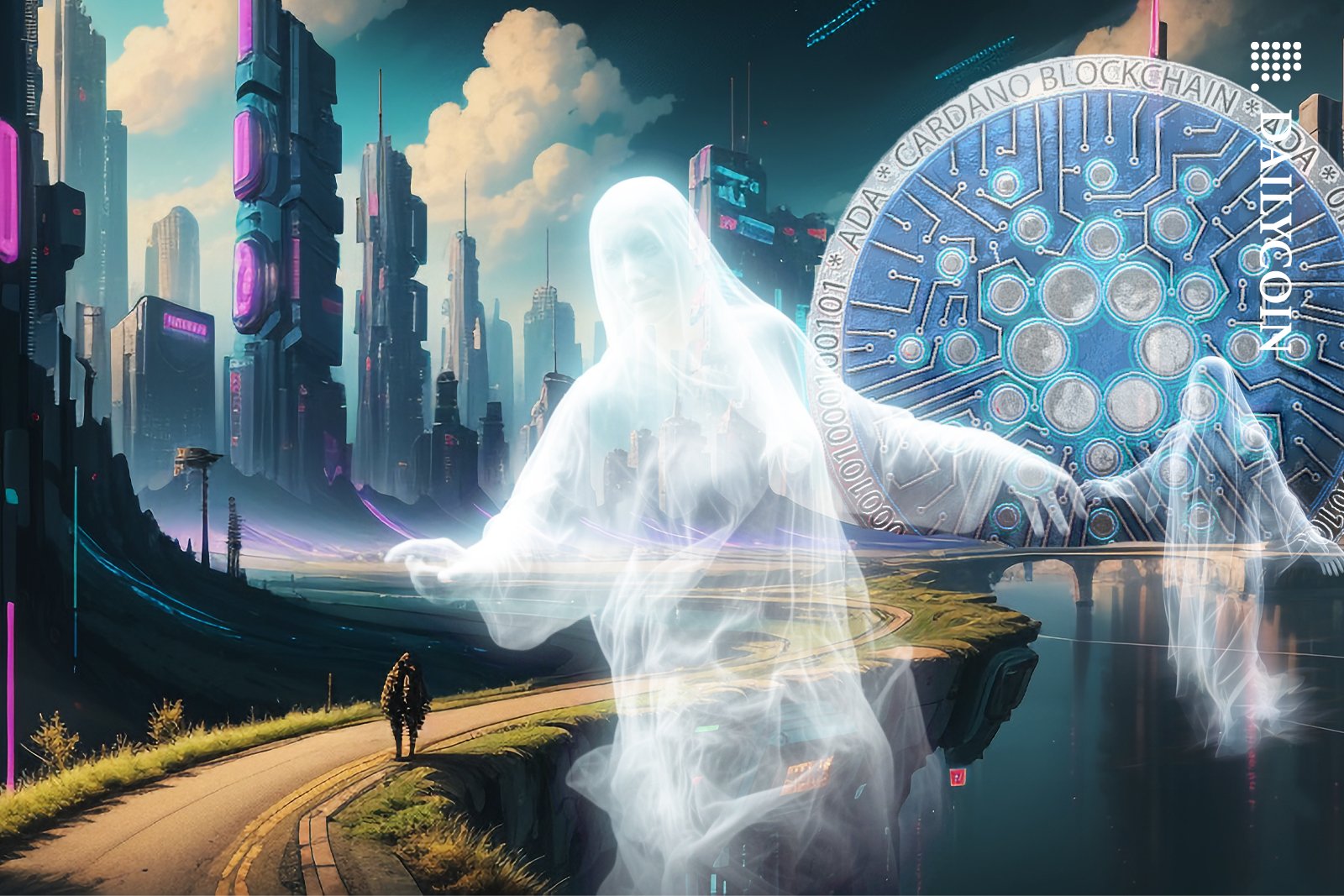 Ghost in a futuristic Cardano city.