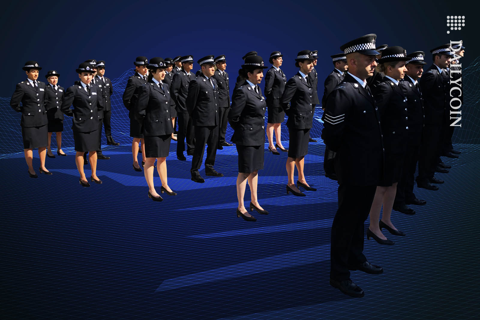 An army of Cypriot police officers lined up, reporting for duty in the metaverse.
