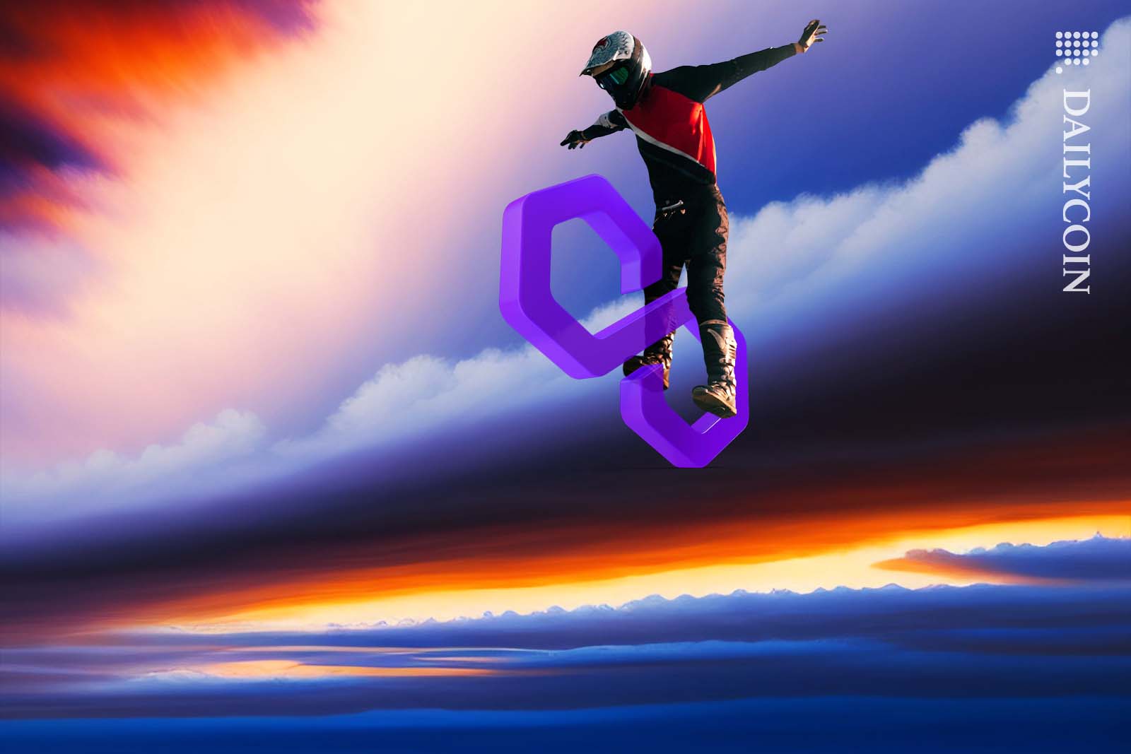 Man mastering a freestyle motocross jump on a purple Polygon logo.