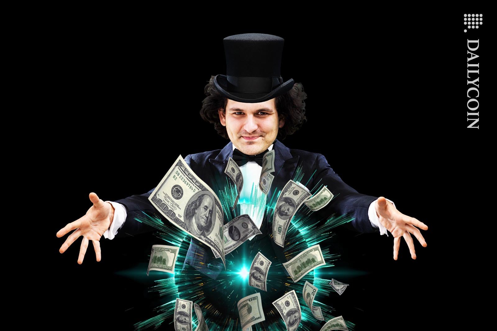 Sam Bankman-Fried dressed as a Magician, making money disappeared.