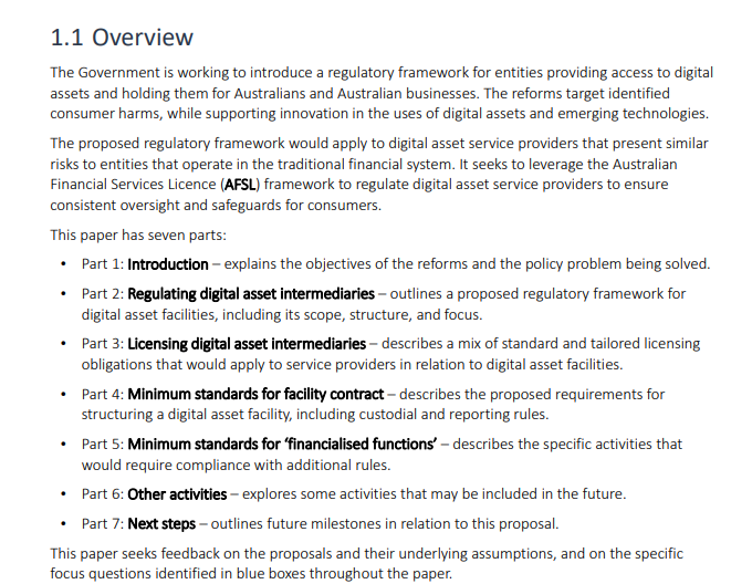 A snapshot of a regulatory framework overview document. 