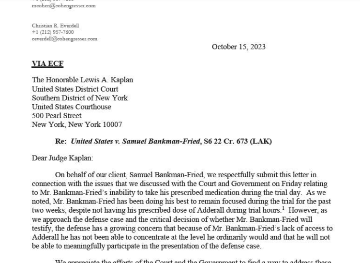 Letter, the lawyers submitted about Sam Bankman-Fried.