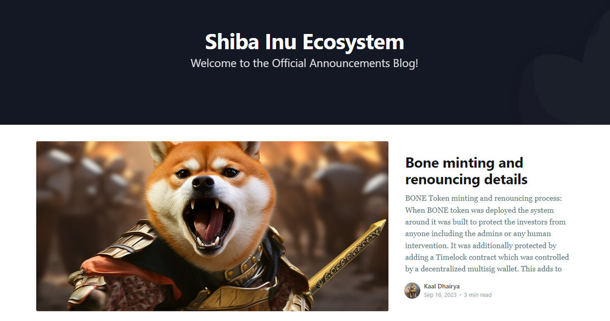 Shiba Inu blog homepage.