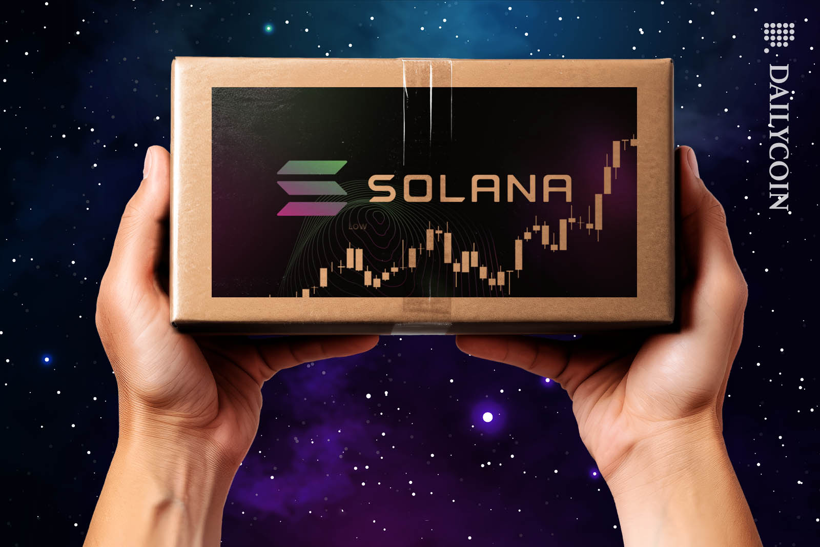Hands holding up a Solana box.