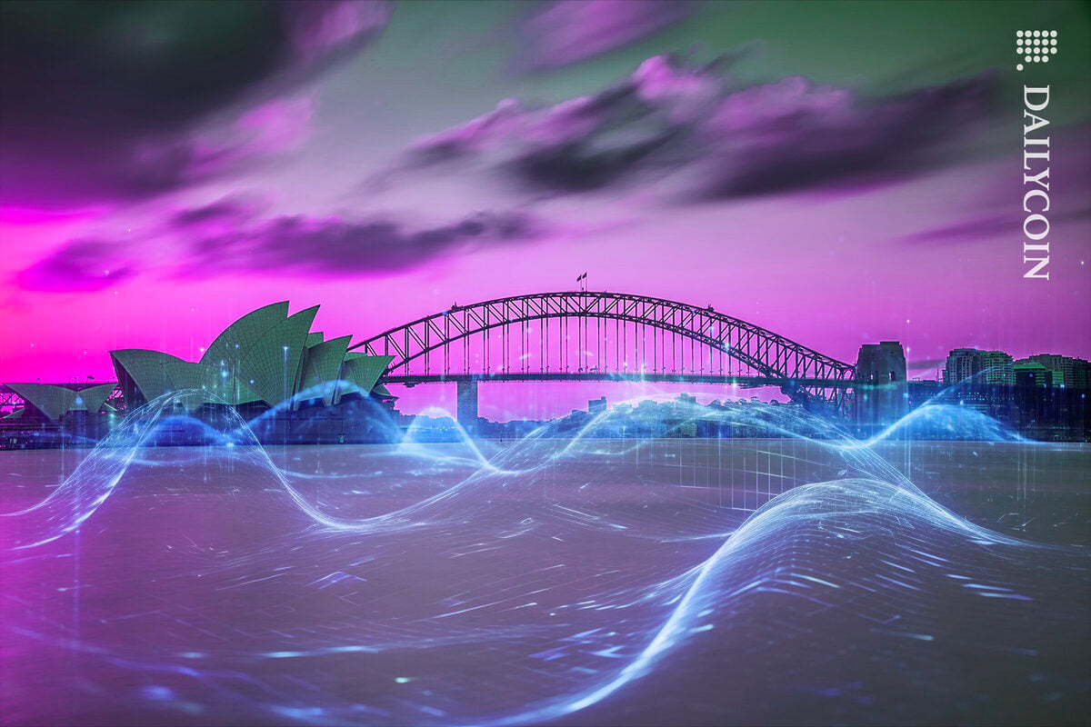 Sydney Harbour with turbulant and stormy digital sea.