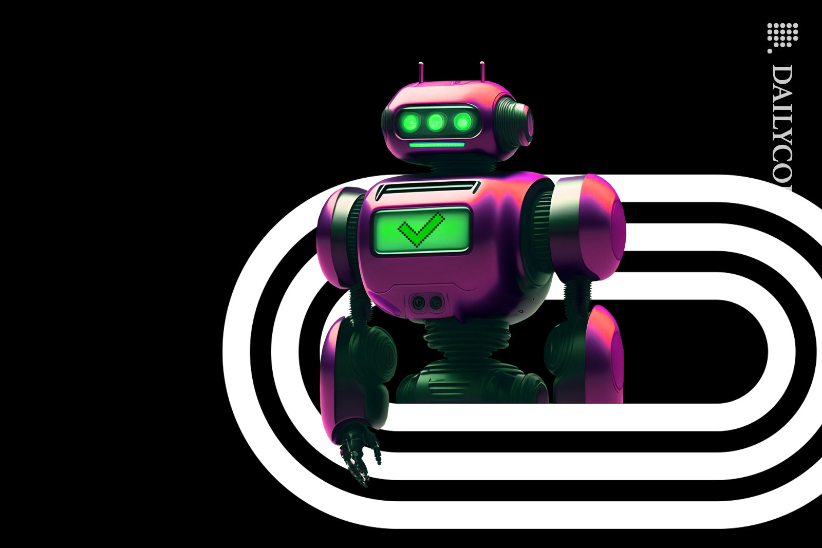 Robot emerging from a Validator Cloud logo with a green tick on his chest.
